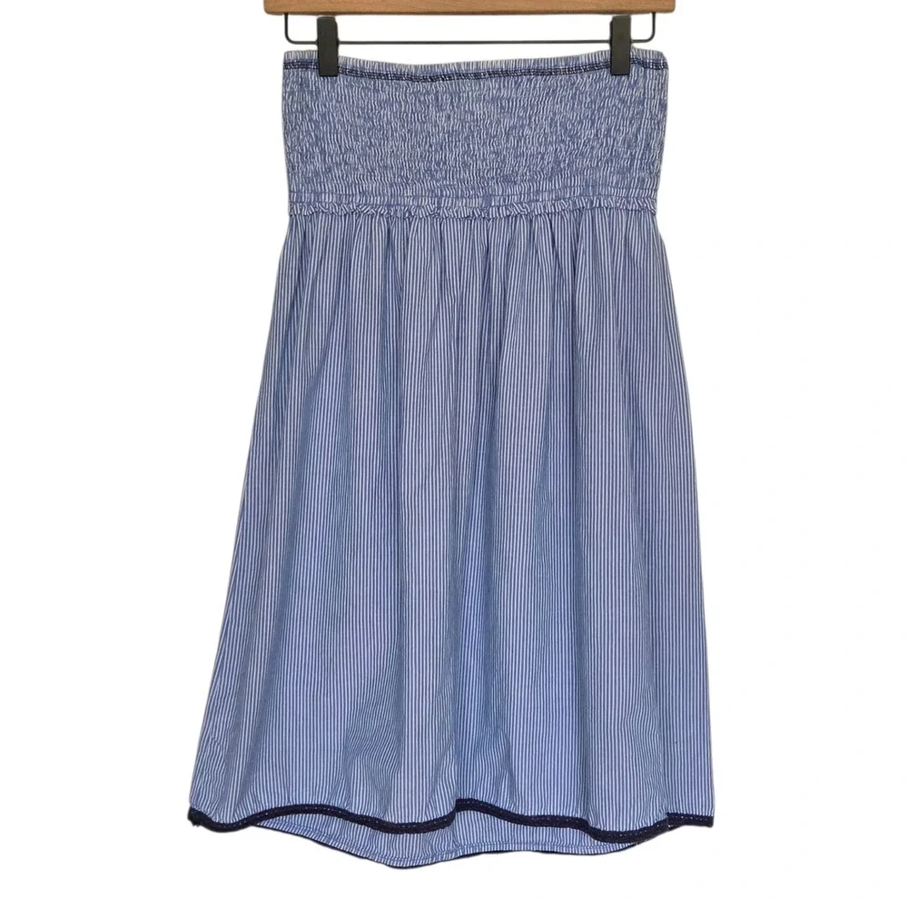 Mossimo Y2K Smocked Dress Size M Blue Striped Strapless Floral Cottagecore Rodeo